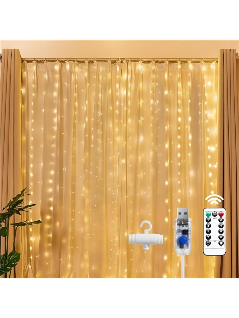 300 LED Fairy Curtain Lights, 9.8ft x 9.8ft Warm White Curtain String